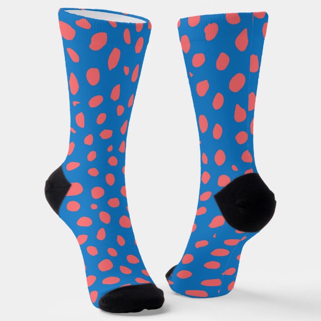 Cheetah spots Coral Blue Socks (Angled)