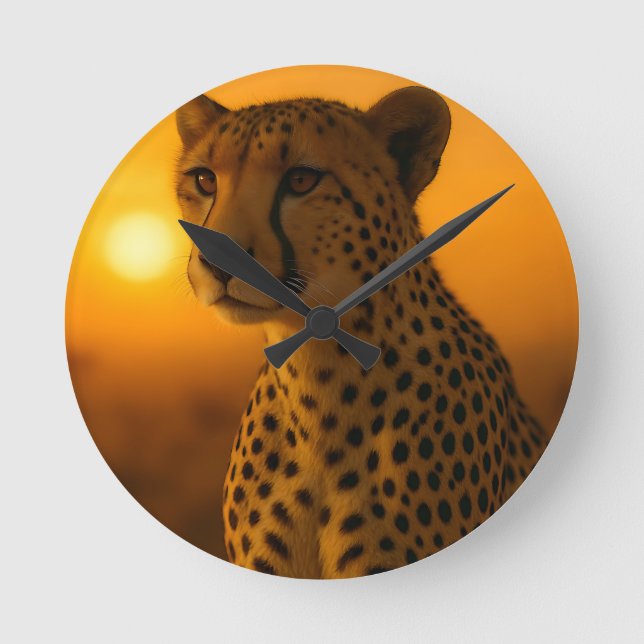 Cheetah Sunset Portrait Round Clock (Front)