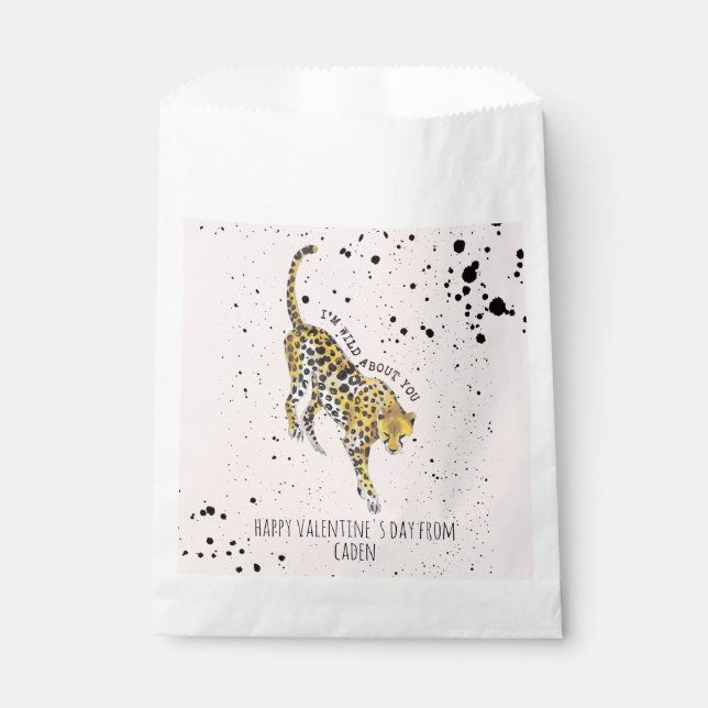 Cheetah Wild About You Classroom Valentine Favour Bags (Front)