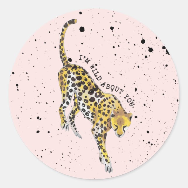 Cheetah Wild About You Classroom Valentine Photo Classic Round Sticker (Front)