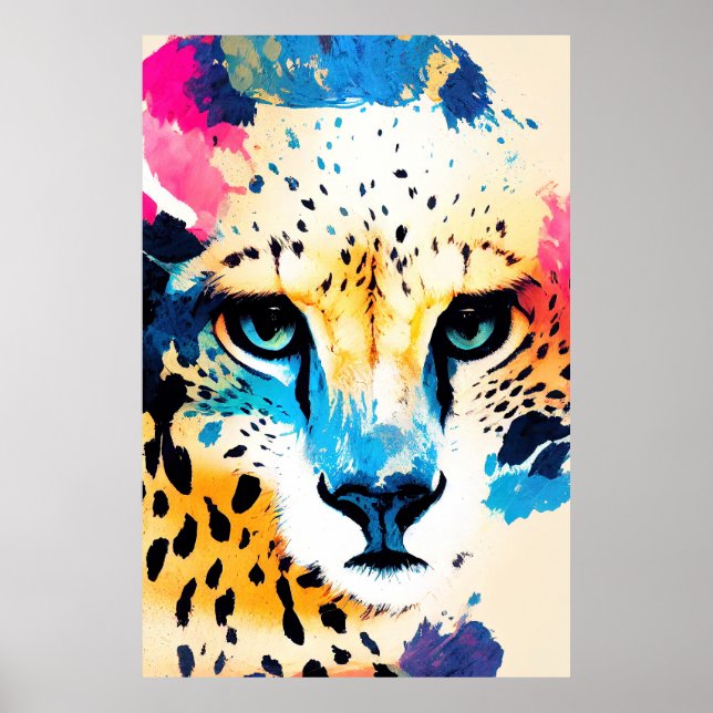 Cheetah Wild Nature Animal Color Art Painting Poster (Front)