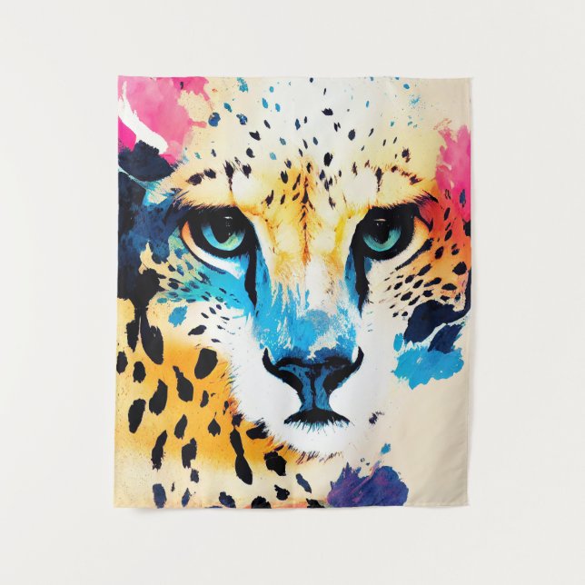 Cheetah Wild Nature Animal Color Art Painting Tapestry (Front)
