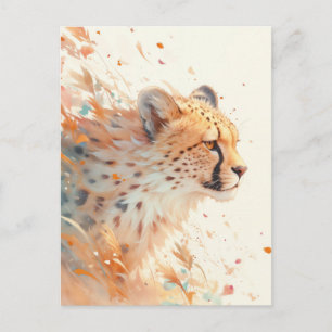 Cheetah with Abstract Golden Autumn Foliage Postcard