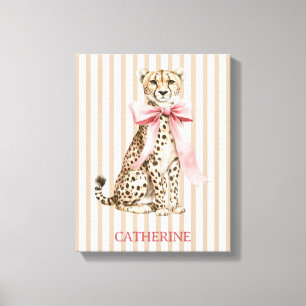 Cheetah With Pink Bow and Stripes Canvas Print