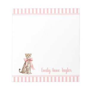 Cheetah With Pink Bow and Stripes Notepad