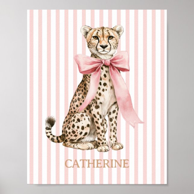 Cheetah With Pink Bow and Stripes Poster (Front)