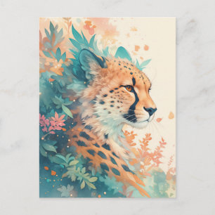 Cheetah with Vibrant Tropical Foliage and Leaves Postcard