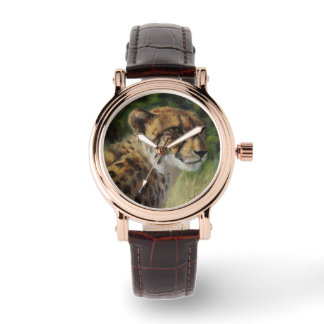 Cheetah Women's Wristwatch with Brown Leather Band