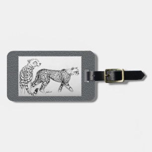 Cheetahs Fine Art Grey Faux Leather Luggage Tag