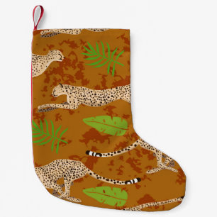 Cheetahs Leaves: Vintage Graphic Seamless Small Christmas Stocking