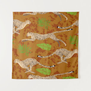 Cheetahs Leaves: Vintage Graphic Seamless Tapestry