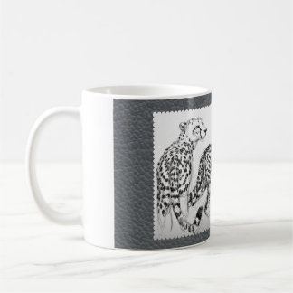 Cheetahs on Grey Faux Leather Coffee Mug