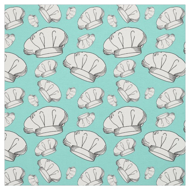 Chef and Cook Hats Pattern in Blue and White Fabric (Swatch)