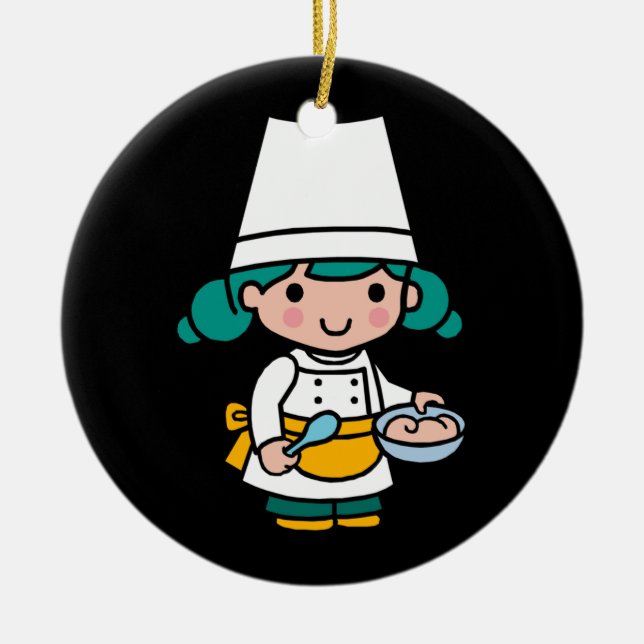 Chef/ Baker Girl in Apron cooking Ceramic Tree Decoration (Front)