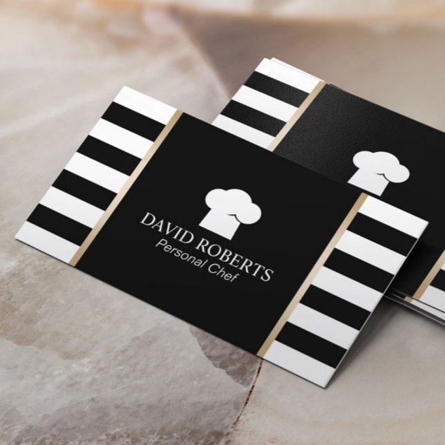 Chef Bakery Catering Modern Black & White Stripes Business Card (Creator Uploaded)