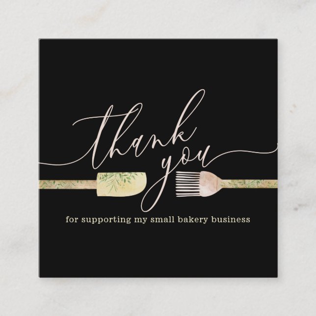 Chef bakery catering thank you square business card (Front)