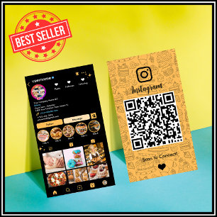 Chef Bakery Instagram Peach Pastry Caterer QR Code Business Card