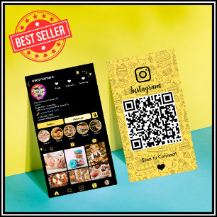 Chef Bakery Instagram Yellow Pastry Caterer QR Business Card