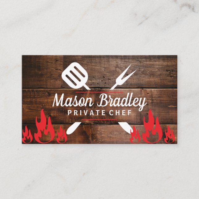 Chef | BBQ Cooking | Wood | Fire Business Card (Front)