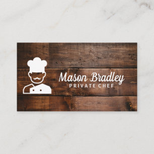 Chef BBQ Logo Wood Background Business Card