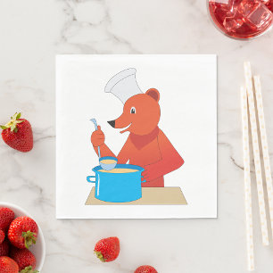 Chef Bear Cooking Soup Fun Animal Kitchen Napkin