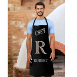 Chef Black and White Custom Monogram and Name  Apron<br><div class="desc">This unique designer  apron for your chef features a three color monogram — look closely and you will see for yourself.  This is set against a black background .   Any design questions,  just send an email to charmdesignstudio@rcn.com and we’ll be delighted to assist.</div>