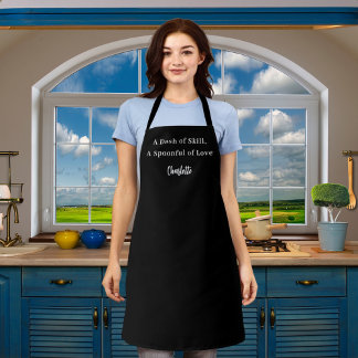 Chef black white script cooking love slogan apron