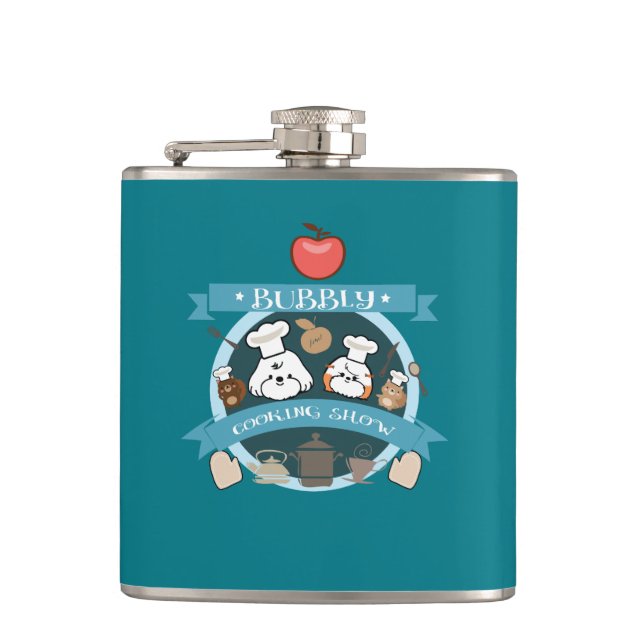 chef bubbly's cooking show hip flask (Front)