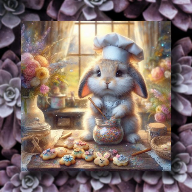 Chef Bunny Rainbow Sprinkles Easter Cookies Holiday Card (Creator Uploaded)