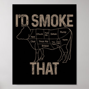 Chef Butcher Cook Bbq I'd Smoke That Cow Beef Funn Poster