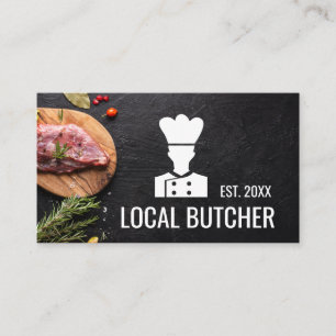 Chef Butcher Logo Steak on Wood Business Card
