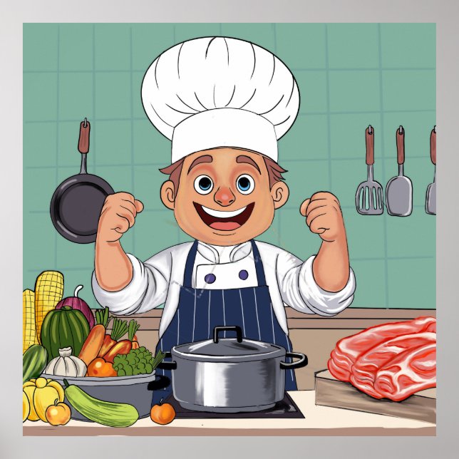 Chef cartoon procreate hand drawing  poster (Front)