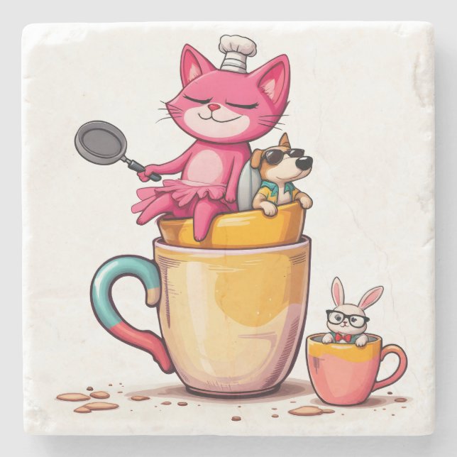 Chef Cat Coffee Break Coaster (Front)