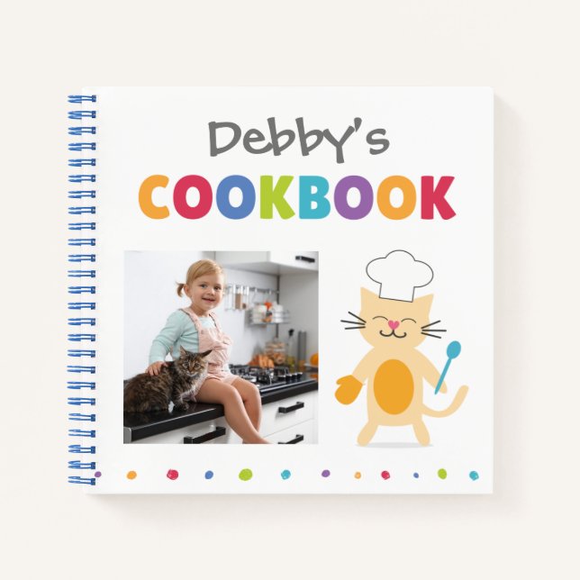 Chef Cat Personalised Kids Cookbook (Add Photo)  Notebook (Front)