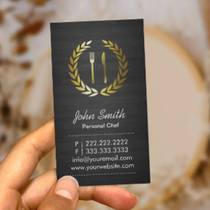 Chef Catering Classy Wood Gold Logo Business Card
