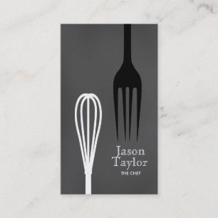 Chef Catering Restaurant Bake Fork Whisk Grey Business Card