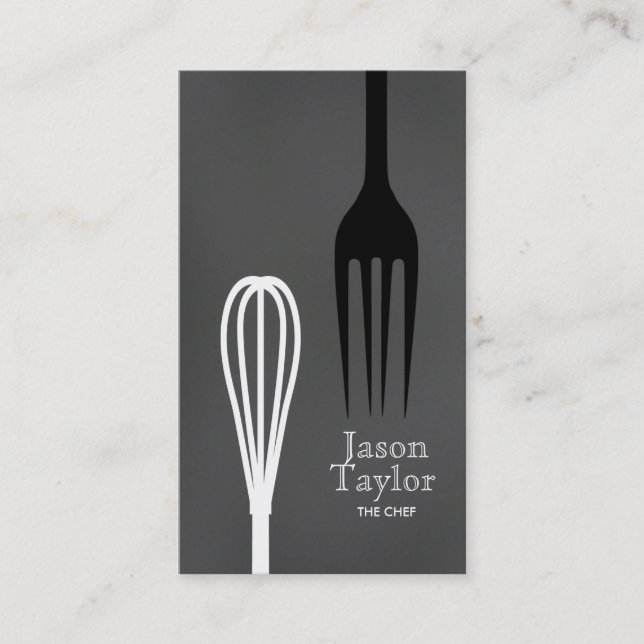 Chef Catering Restaurant Bake Fork Whisk Grey Business Card (Front)