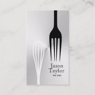 Chef Catering Restaurant Bake Fork Whisk Steel Business Card