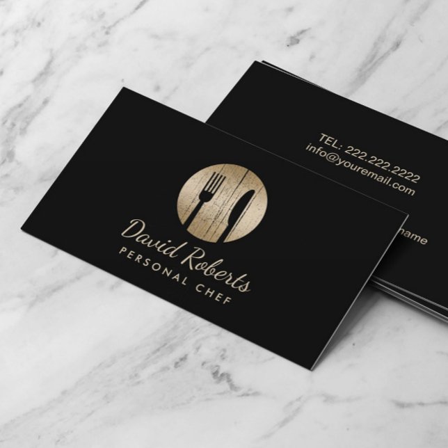 Chef Catering Restaurant Elegant Black & Gold Business Card (Creator Uploaded)