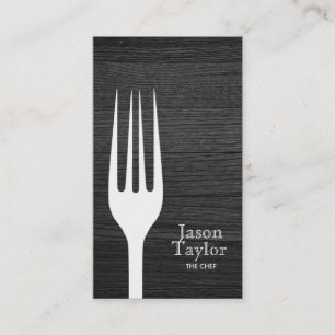 Chef Catering Restaurant Food Fork Logo Black Wood Business Card