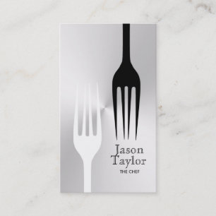 Chef Catering Restaurant Food Fork  Steel Silver Business Card