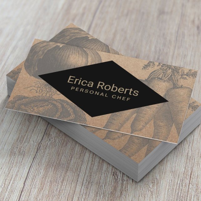 Chef Catering Vintage Vegetables Rustic Kraft Business Card (Creator Uploaded)