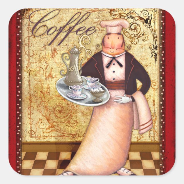Chef Coffee Square Sticker (Front)