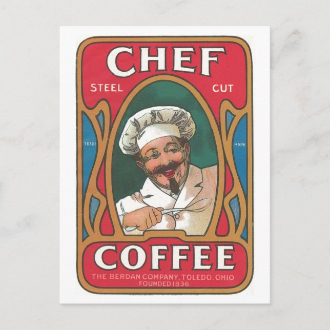 Chef coffee vintage art nouveau kitchen holiday postcard (Front)
