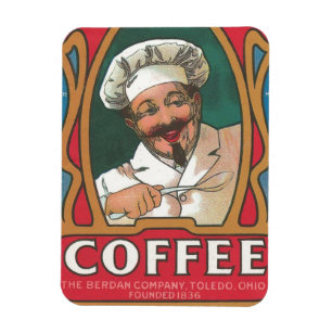 Chef coffee vintage art nouveau red blue green magnet