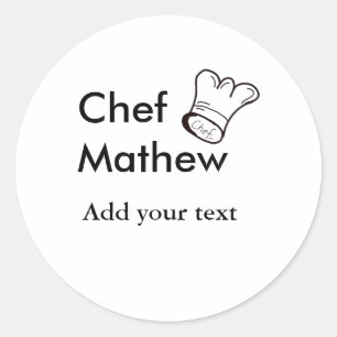 Chef cook add name text men kitchen bakery classic round sticker