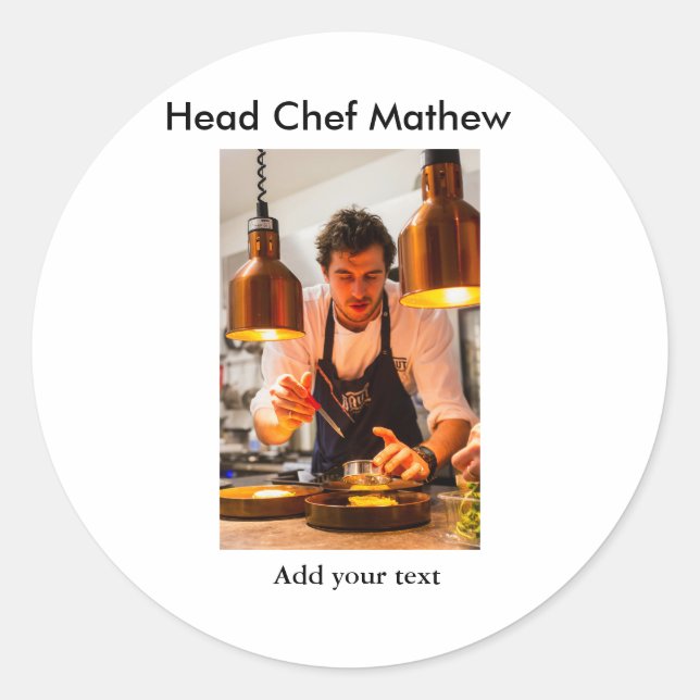 Chef cook add name text men kitchen bakery  classic round sticker (Front)