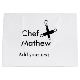 Chef cook add name text men kitchen bakery  large gift bag