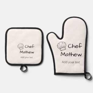 Chef cook add name text men kitchen bakery oven mitt & pot holder set