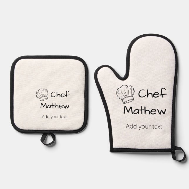 Chef cook add name text men kitchen bakery  oven mitt & pot holder set (Front)